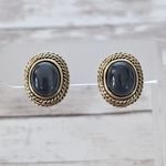 Vintage Clip On Earrings Smokey Tone Center and Gold Tone Halo Photo 0