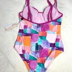Nanette Lepore  Pink Multi Color Block Molded One Piece Swimsuit Size 12 Large Photo 4