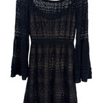 Boston Proper  Goth Cowgirl Dress Womens 14 Black Nude Lined‎ Crochet Bell Sleeve Photo 0