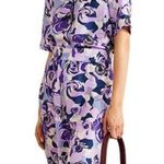 Art Dealer 100% Silk Purpal floral pearl button front blouse sz XS Purple Photo 10