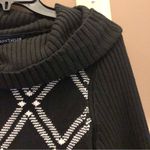 Ann Taylor Italian Merino Wool Argyle Plaid Cowl Neck Sweater Black White Small Photo 2