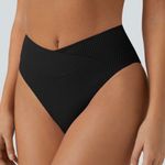 Halara  Black Ribbed Cheeky Bikini Bottoms Photo 0