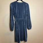 Merokeety  Long Sleeve Faux Wrap Velvet  Dress In Light Blue Photo 1