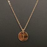 Double sided disc Initial T Gold tone necklace NEW Photo 1