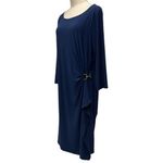 White House | Black Market White‎ House Black Market Drape Evening Dress Blue Gold Tone Long Sleeve Sz XL Photo 2