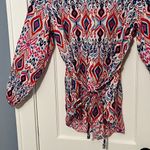 Boden rosie 100% linen tunic top button front multicolor ikat size 10R preppy Red Photo 6