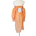 Sleeper Atlanta Linen Off-Shoulder Midi Dress Coral Orange Size Medium NWT Photo 6