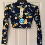 Wet Swimwear Sardinia Bri Navy Blue Lemons Print Long Sleeve Crop Top Size XS Photo 2