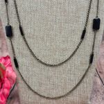 Loft Black & Gray Double Chain Gun Metal, Enamel & Crystal Station Necklace 32" Photo 5