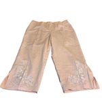 JONATHAN LOGAN LIGHT BLUSH PINK LINEN CROPPED TROUSERS W/FLORAL EMBROIDERY (24) Size 24W Photo 6