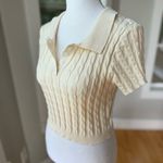 Cider  Ivory Cream Cable Knit Cropped Polo Tiny Tee Size Large Photo 1