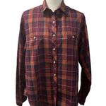 Woolrich Vintage Woman Rust Brown Blue Plaid Collared Long Sleeve Shirt S/M Photo 2