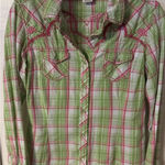 Ariat Brooke Fitted Pearl Snap Long Sleeve Lime Green And Pink Plaid Shirt W/emb Photo 0