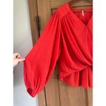 Free People Check On It Faux-Wrap Gauzy Blouse Red/Orange Women’s size XS Photo 3