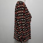 Apostrophe Red Black Geometric Plisse Pleat Long Sleeve V Neck Blouse Large Y2K Photo 3