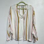 Frame  Denim Le Raglan Blouse Saffron Stripe Lace Up Peasant Blouse Sz S Photo 1