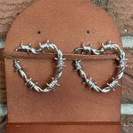 Barbed Wire Heart Hoop Earrings Silver Photo 0