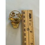 Vintage Spring Flower Basket Brooch Pink Red Prong Rhinestone Blue Gold Tone Pin Photo 3