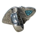 Heineken Turquoise Ring Statement‎ Jewelry Silver Tone Band Stretch Adjustable Green Photo 1