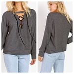 LNA  Waffle Lace Up Gray Sweater Photo 1