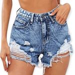SheIn Acid Washed High Rise Raw Hem Distressed Denim Shorts Photo 1