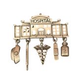 Vintage JJ Signed Silver Tone Hospital Dangle Nurse Doctor Brooch Pin Photo 6
