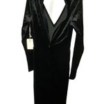 Good American NWT Crushed Velvet Midi Dress SMALL Deep V-Neck Long Sleeve Black Photo 3