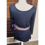 Anthropologie A Common Thread Blouse Obi Patchwork Belt Sash Boho Navy Blue Top Size M Photo 3