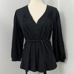 J.Crew New Point Sur Small Black Pleated Tie-Waist Top Photo 0