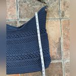 The Sak  Woven Crochet Bag Navy Blue With Braided Leather Handles Photo 7