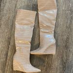 So Me Women Shoes Knee High Boots Wedge Size 9 Heels Full Zip LEXSAHAR Tan Croc Photo 0