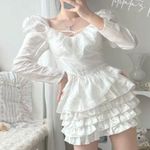 White Japanese Kawaii Cottage Lace Ruffle Princess Puffy Sleeve Blouse Top Size XS Photo 0