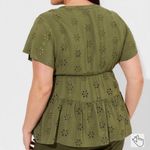 Torrid  Eyelet Peplum Blouse Olive Green Size 3 Photo 1