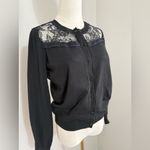 Black women’s lace cropped crewneck cardigan size small Photo 1