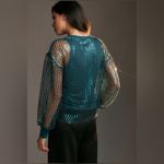 Anthropologie Pilcro by Metallic Pink Mesh Long-Sleeve Sequin Top Size Medium Photo 14