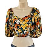 Sienna Sky  Floral Puff Sleeve Crop Top - Size Small - Multicolor NWOT Photo 2