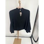 WAYF  Black Long Sleeve Deep V Cutout Bell Sleeve Blouse Size 8 Faux Pearl Button Photo 12