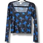Disney  Stitch junior long sleeve XL mesh top square neck black blue Photo 0