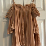 Endless Rose  Off Shoulder with Adjustable Straps Tan Pleated Flowy Blouse Photo 0
