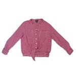 Jones New York Jones‎ New York Pink Gingham Plaid Roll Tab Sleeve Tie Front Blouse Top - L Photo 2