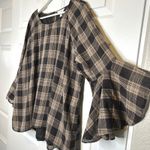 LC Lauren Conrad Plaid Bell Sleeve Tunic Top XL Brown Tan Photo 2
