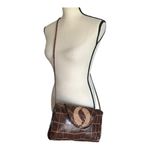 Vintage Genuine Brown Leather Croc Embossed Crossbody Shoulder Bag Photo 2
