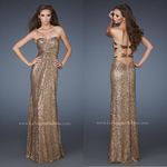 La Femme 18414 Gold Sequin Strapless Column Gown Size 2 NWT Photo 1