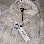 EXPRESS NWT White Skimming Mesh Pleated Mock Neck Balloon Sleeve Top Photo 17