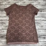 la vanya Women's Lace Overlay Jeweled Neck Tee T Shirt S SM Small Purple Stretch Photo 11