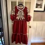 Anthropologie  Crimson Midi Dress with Cream Embroidery Photo 3