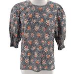 Ann Mashburn  floral puff sleeve poplin blouse top sz S Photo 0