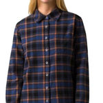 prAna Blue And Orange Plaid Golden Canyon Flannel Button Down Shirt Size M NWT Photo 0