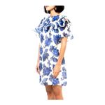 Anthropologie WHIT By  Blue And White Floral Print Silk Edie‎ Rose Dress Size L Photo 2
