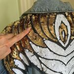 Free People  Sequin Glam Denim Jacket in Indigo Blue Size Small Photo 7